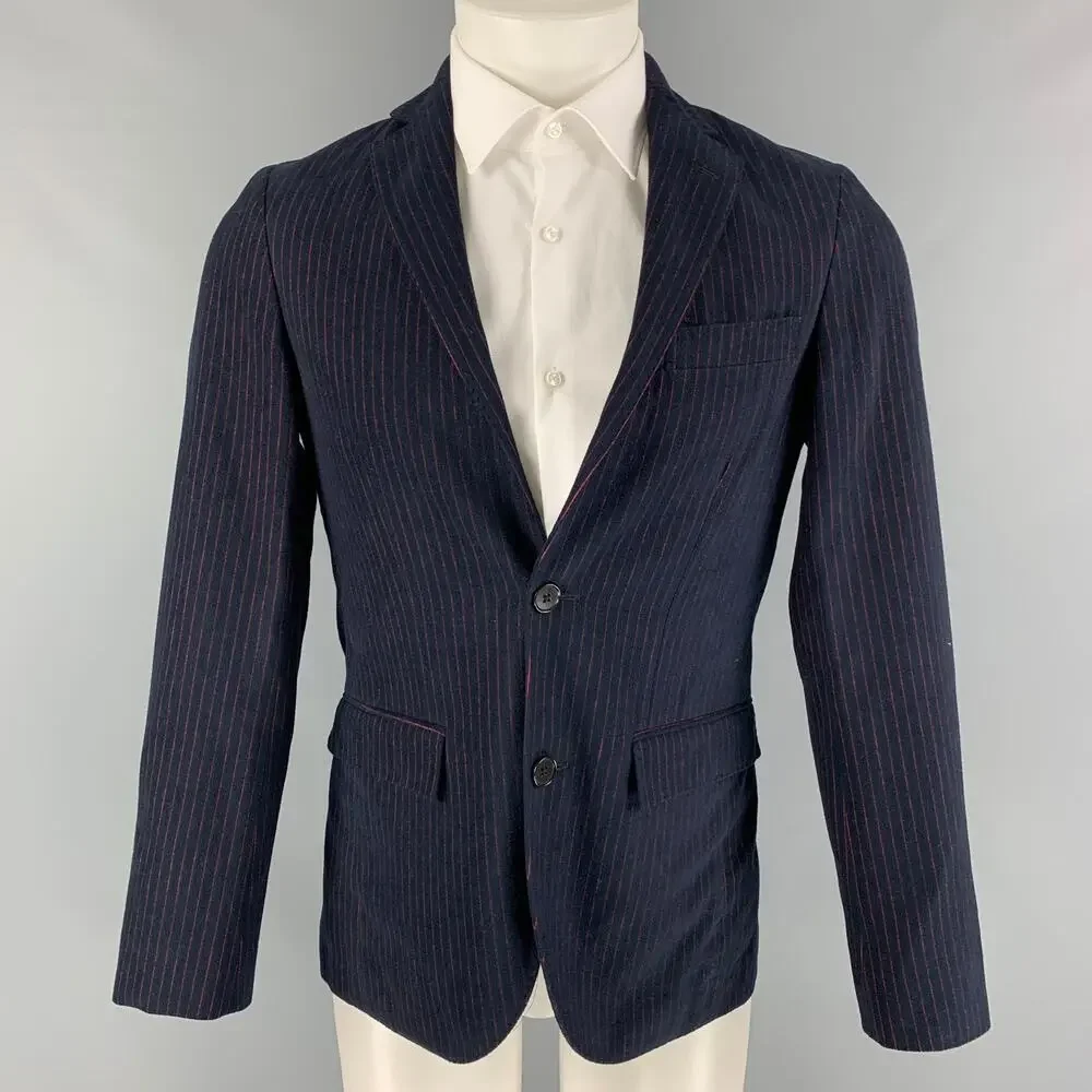 BROOKS BROTHERS Size 36 Navy Red Pinstripe Cotton Sport Coat